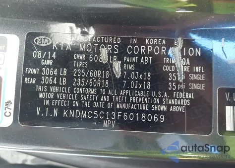 2015 Kia Sedona Sx from USA, damaged, VIN KNDMC5C13F6018069